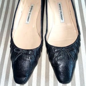 MANOLO BLAHNIK BLACK BALLERINA LEATHER LOW HEEL SHOES 38